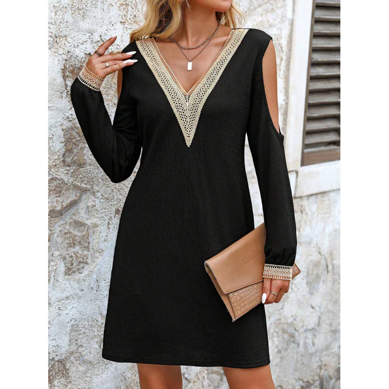 Damen Elegantes Kleid mit tiefem V-Ausschnitt und Cut-Out-Ärmel R&B - Image 5