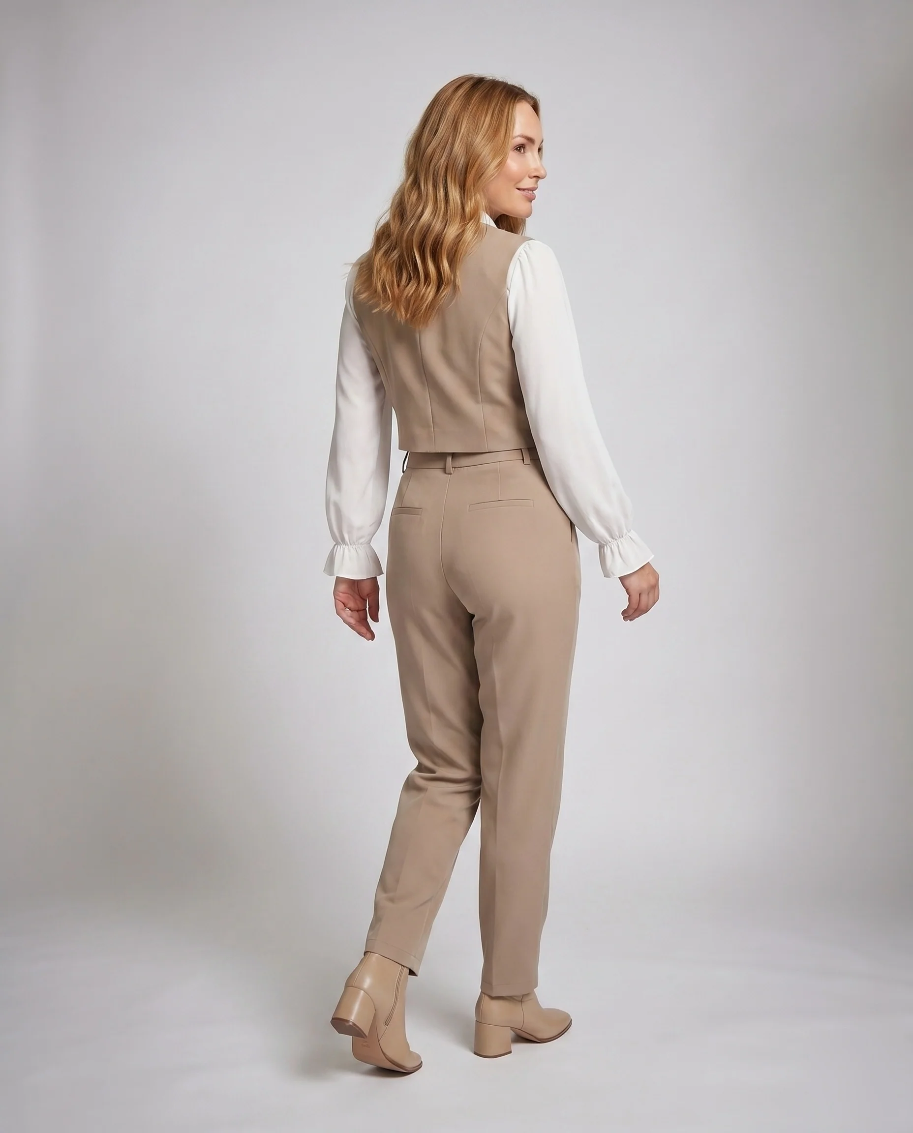 Damen Elegantes Kleidungsensemble mit taillierter Weste und luftiger Bluse R&B - Image 3