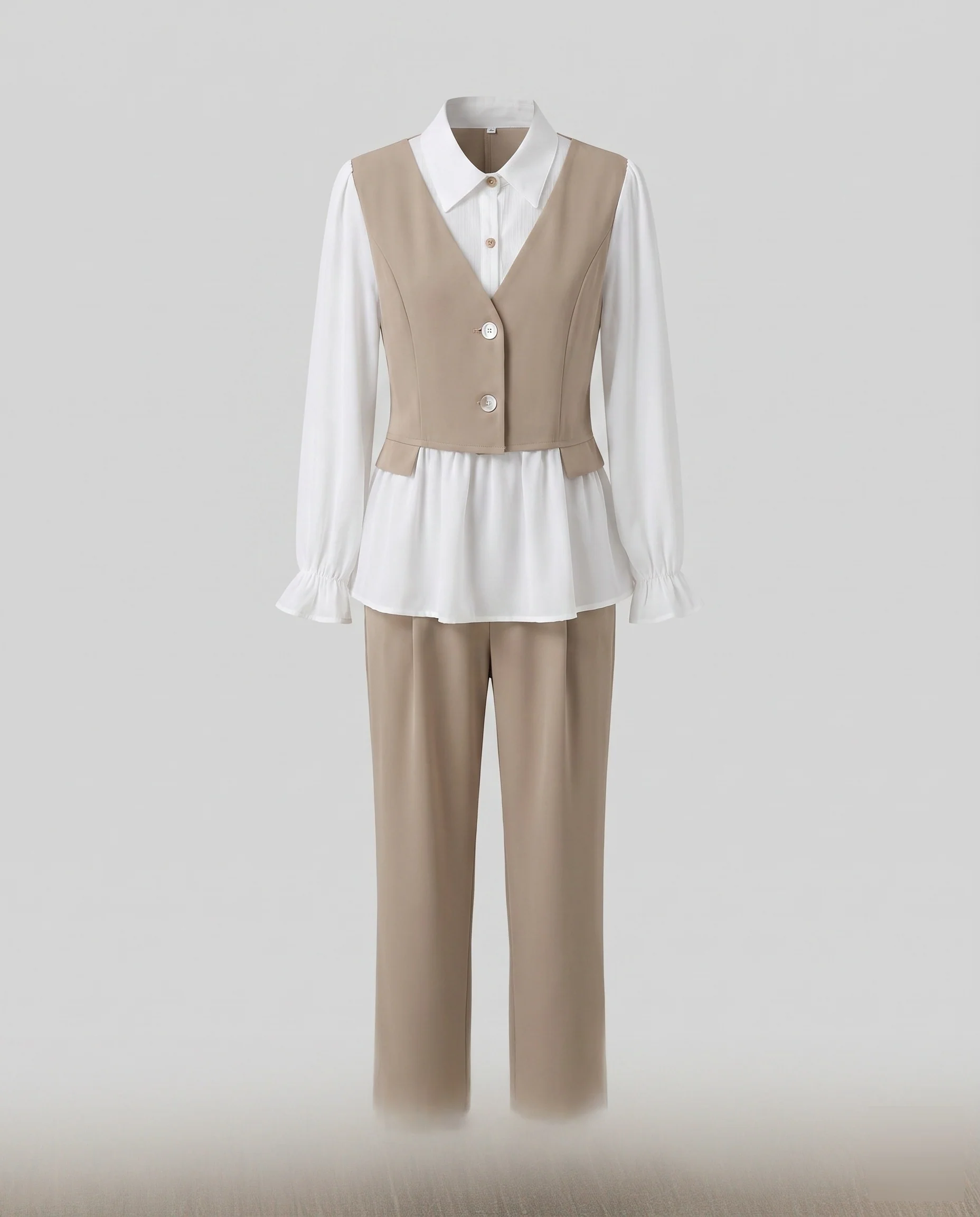 Damen Elegantes Kleidungsensemble mit taillierter Weste und luftiger Bluse R&B - Image 4