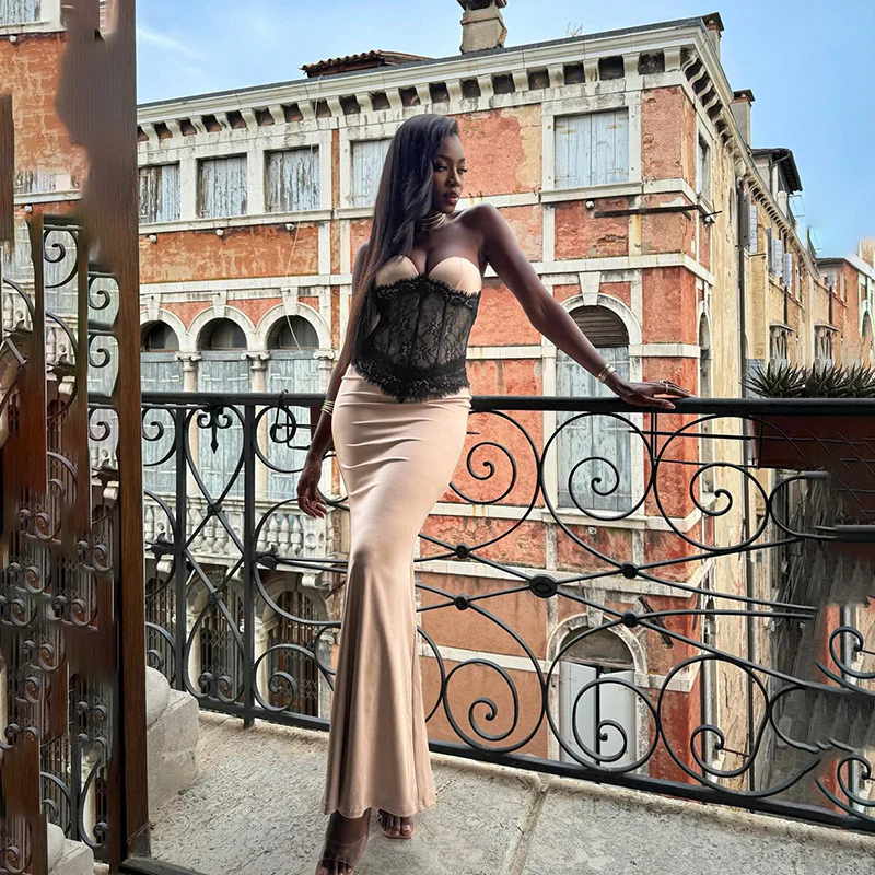 Damen elegantes Korsett-Maxikleid mit Spitzenoberteil R&B - Image 2
