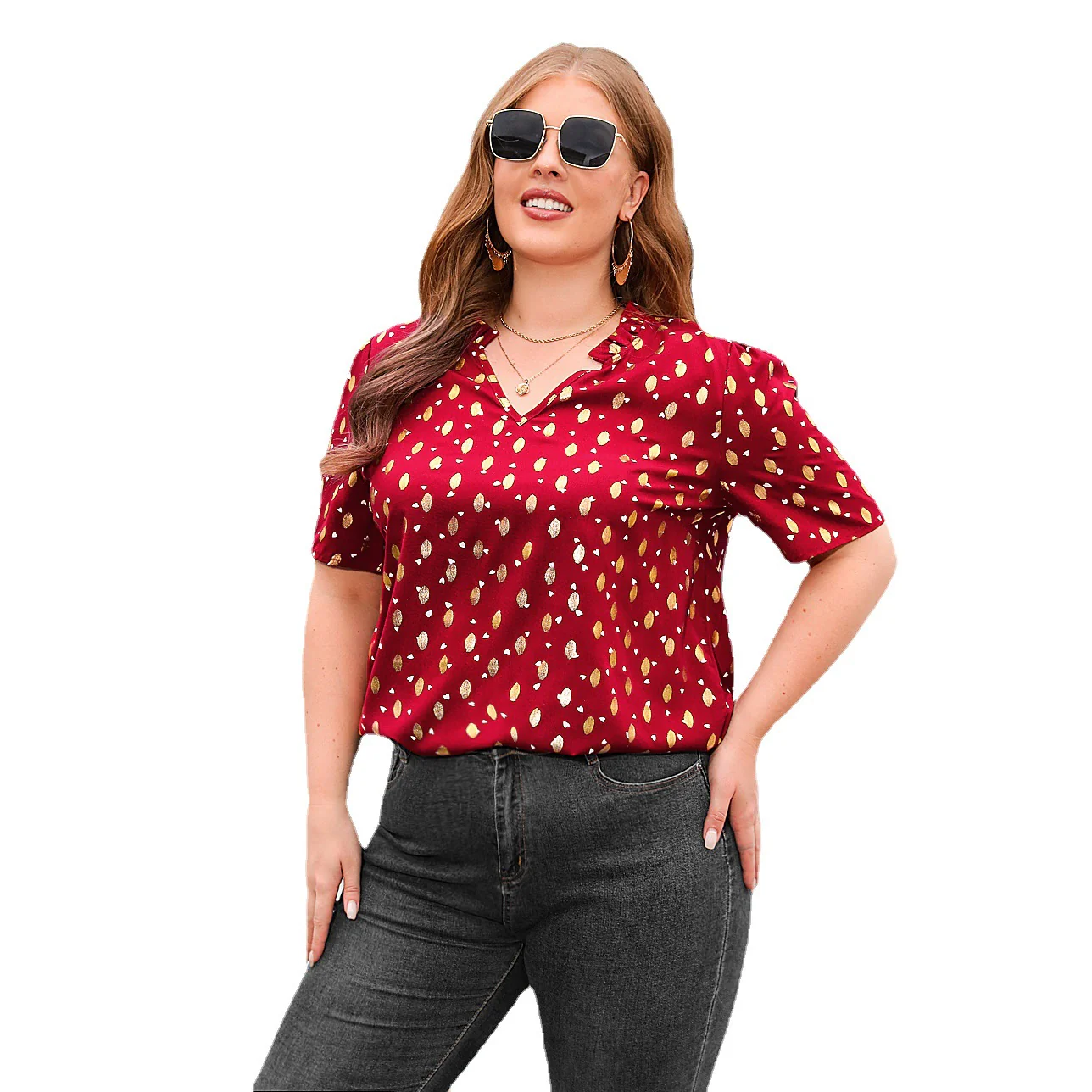 Damen Elegantes Kurzarmblusenshirt mit modischem Druck R&B - Image 5