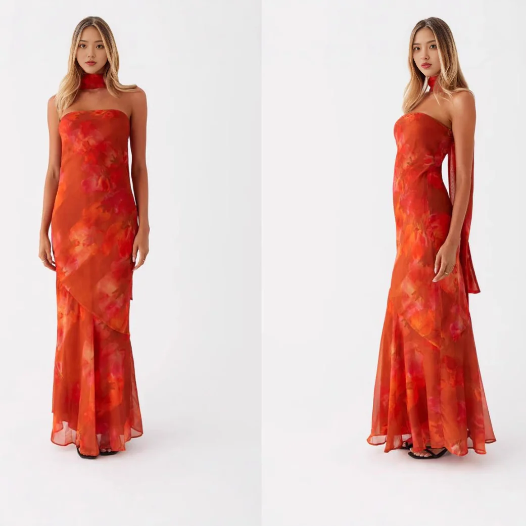 Damen Elegantes Langarm Abendkleid im Blumendesign R&B - Image 3
