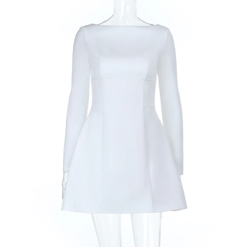 Damen elegantes Langarmkleid mit ausgefallenem Ausschnitt und schwingendem Rock R&B - Image 6