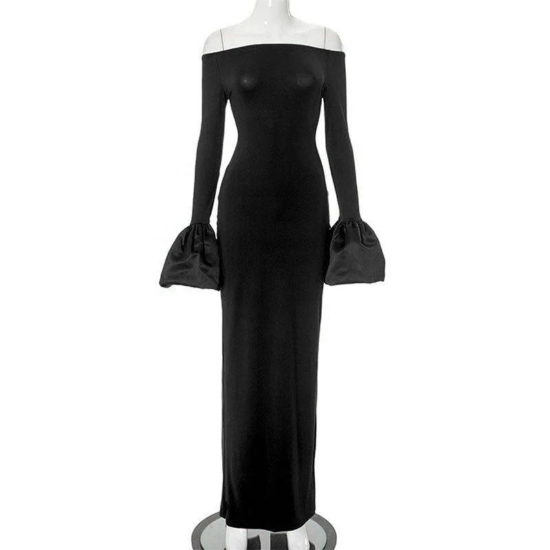 Damen Elegantes Langarm-Maxikleid mit Off-Shoulder-Ausschnitt und Rüschendetails R&B - Image 6