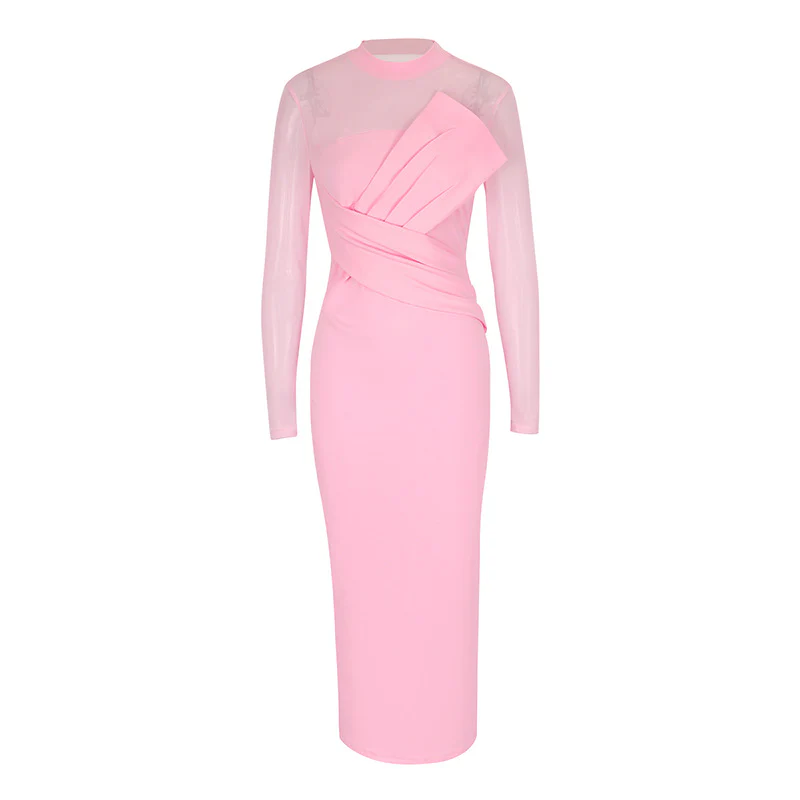 Damen Elegantes Langarm-Midi-Kleid mit raffinierter Drapierung und figurbetonter Silhouette R&B - Image 6