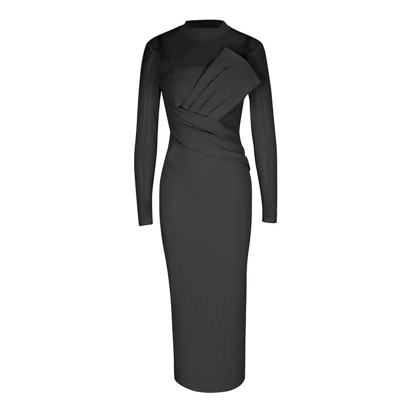Damen Elegantes Langarm-Midi-Kleid mit raffinierter Drapierung und figurbetonter Silhouette R&B - Image 9