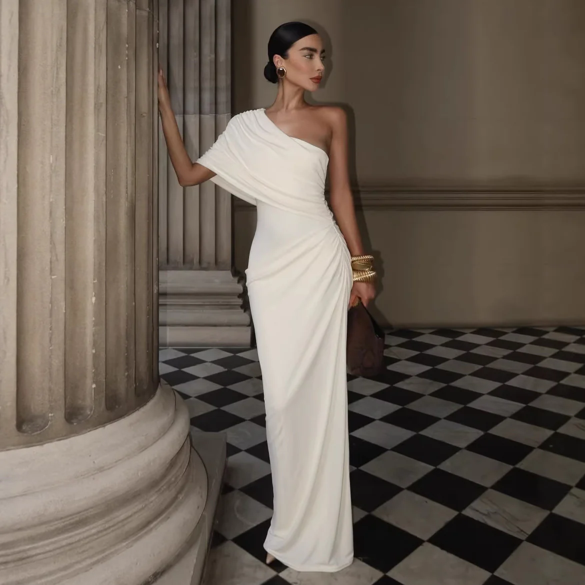Damen Elegantes Langarm-Minikleid mit fließendem Drapée und asymmetrischem Design Heidi-Mode
