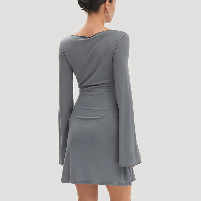Damen elegantes Langarmkleid mit asymmetrischem Saum und fließendem Schnitt R&B - Image 4