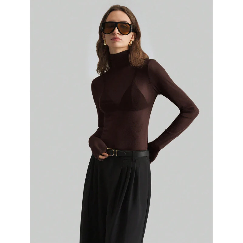 Damen Elegantes langärmliges transparentes Oberteil mit hohem Kragen R&B - Image 7