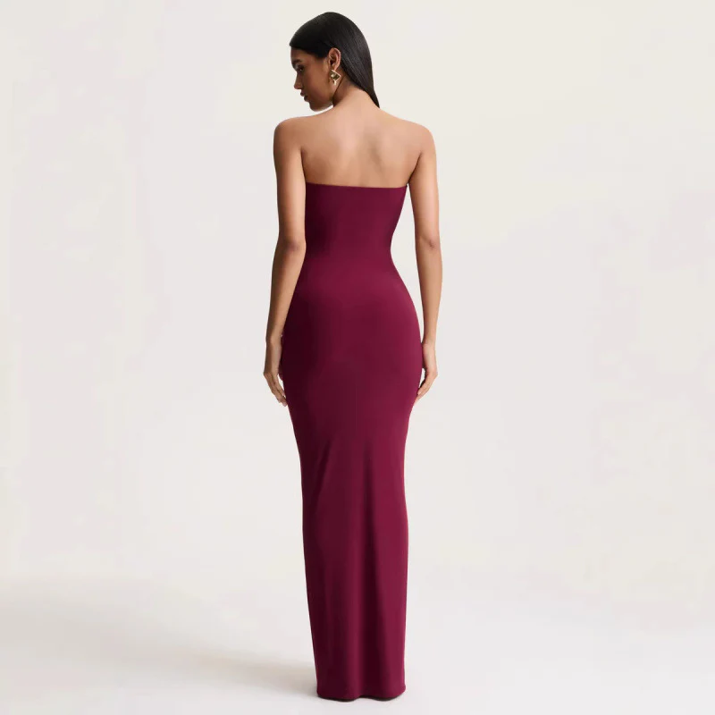 Damen Elegantes langes Abendkleid mit gerafftem Oberteil und goldener Schnalle R&B - Image 2