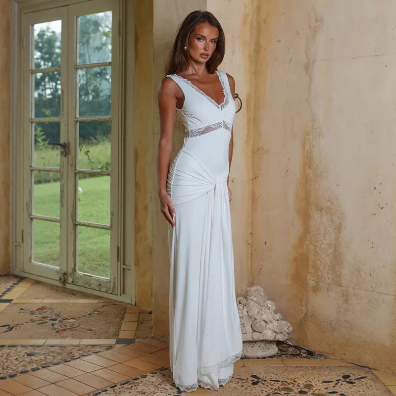 Damen Elegantes Langes Kleid mit Spitzendetails und Wickeleffekt R&B - Image 3