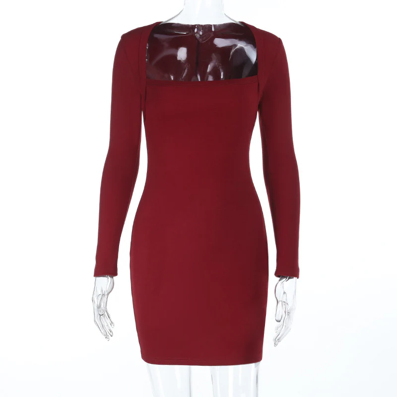 Damen elegantes langärmliges Minikleid mit quadratischem Ausschnitt R&B - Image 6