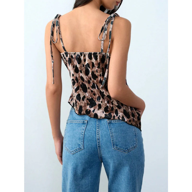 Damen Elegantes Leopardenmuster Spaghetti-Top mit gerafftem Detail R&B - Image 5