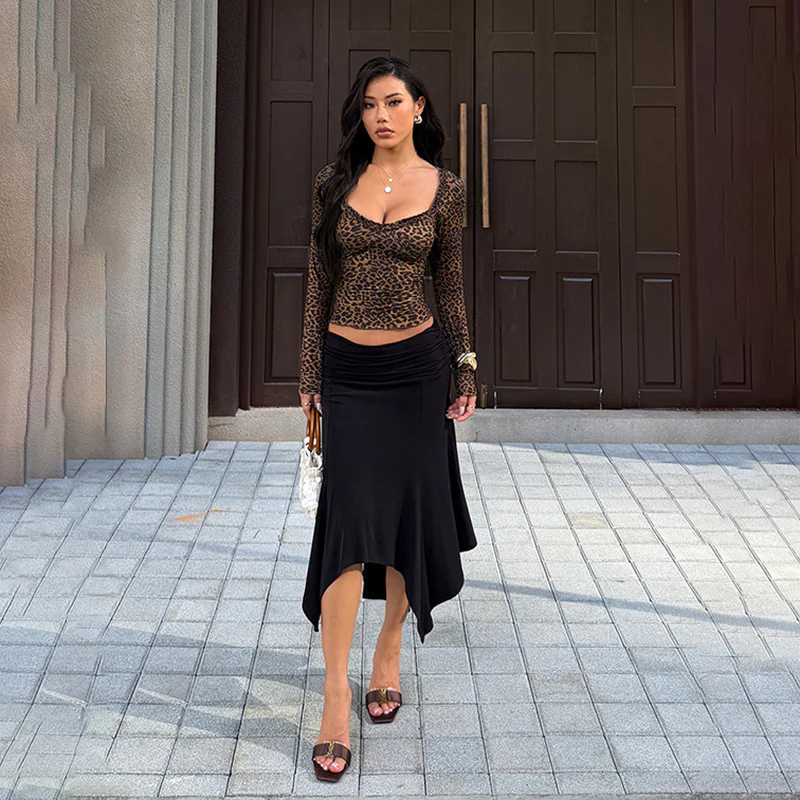 Damen elegantes Leopardenmuster Langarmoberteil R&B - Image 4