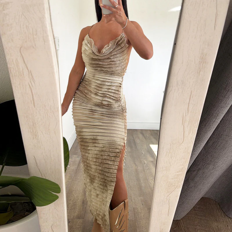 Damen Elegantes Longdress mit voluminösen Falten und tiefem Ausschnitt R&B - Image 6