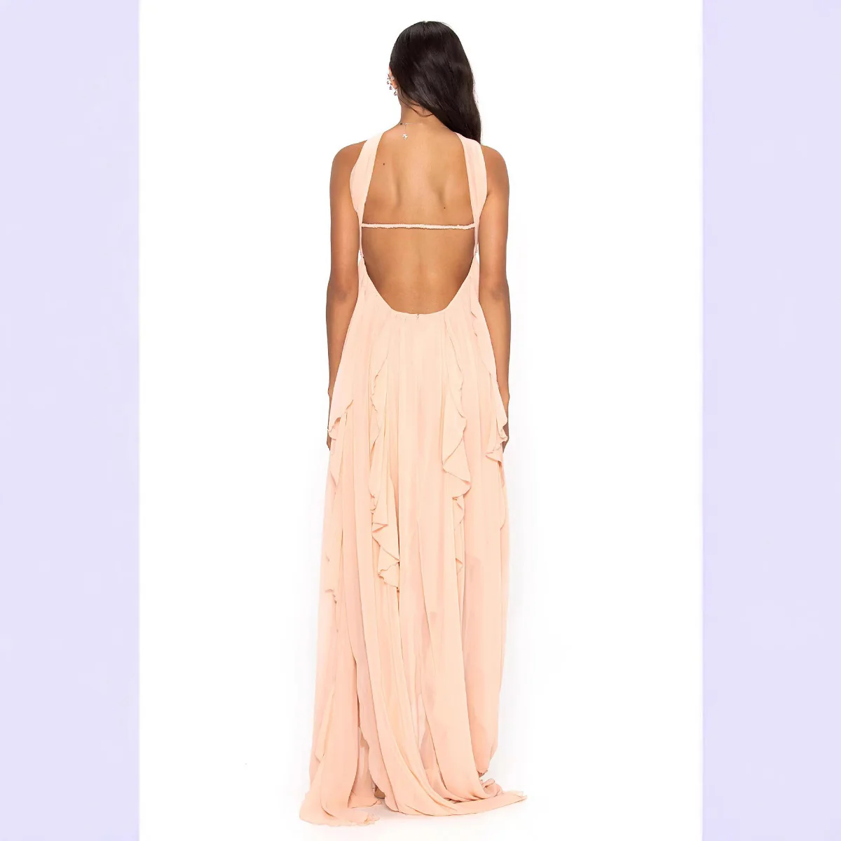 Damen Elegantes Maxi-Kleid mit asymmetrischem Saum und zarten Rüschendetails R&B - Image 3