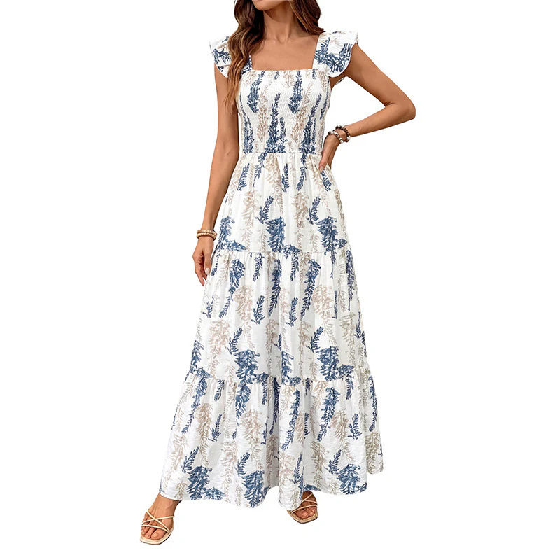 Damen Elegantes Maxi-Kleid mit floralem Print und schulterfreien Rüschenärmel R&B - Image 5