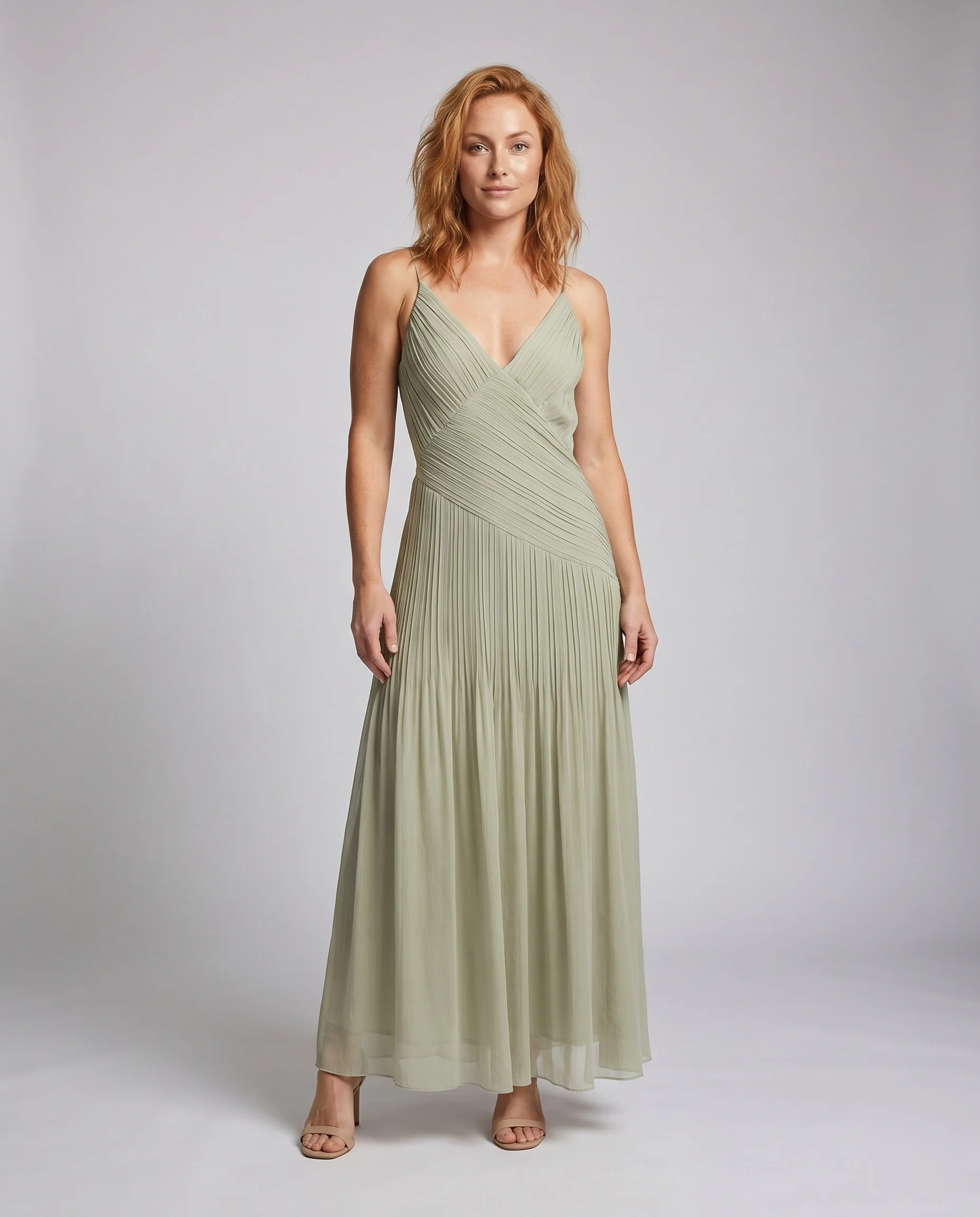Damen Elegantes Maxikleid aus fließendem Chiffon mit verführerischem V-Ausschnitt R&B