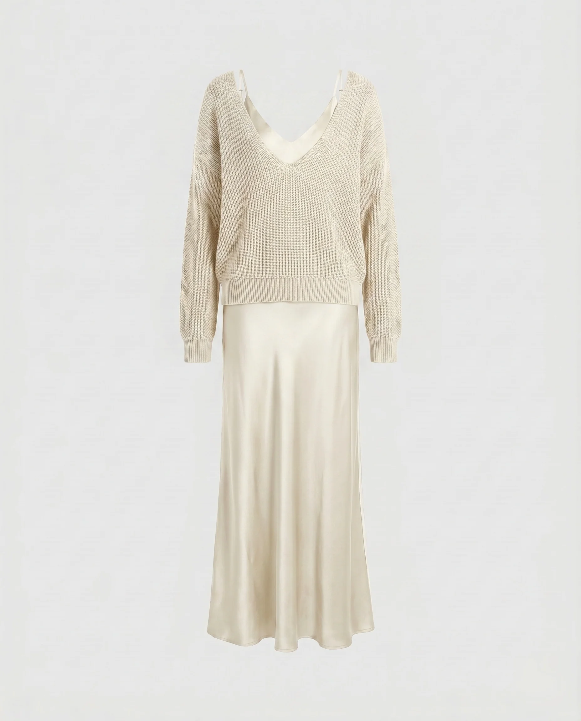 Damen Elegantes Maxikleid aus fließendem Satin mit tiefem V-Ausschnitt R&B - Image 12