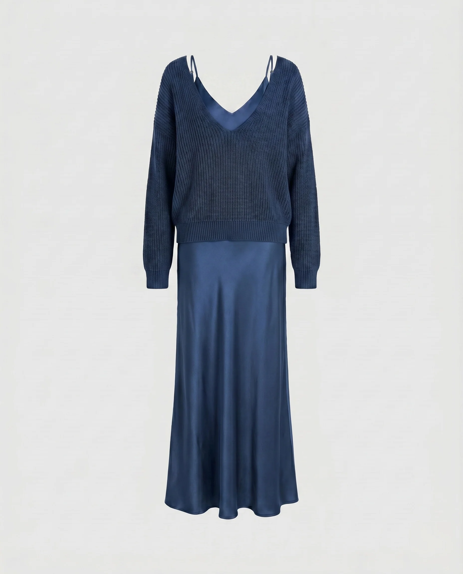 Damen Elegantes Maxikleid aus fließendem Satin mit tiefem V-Ausschnitt R&B - Image 8