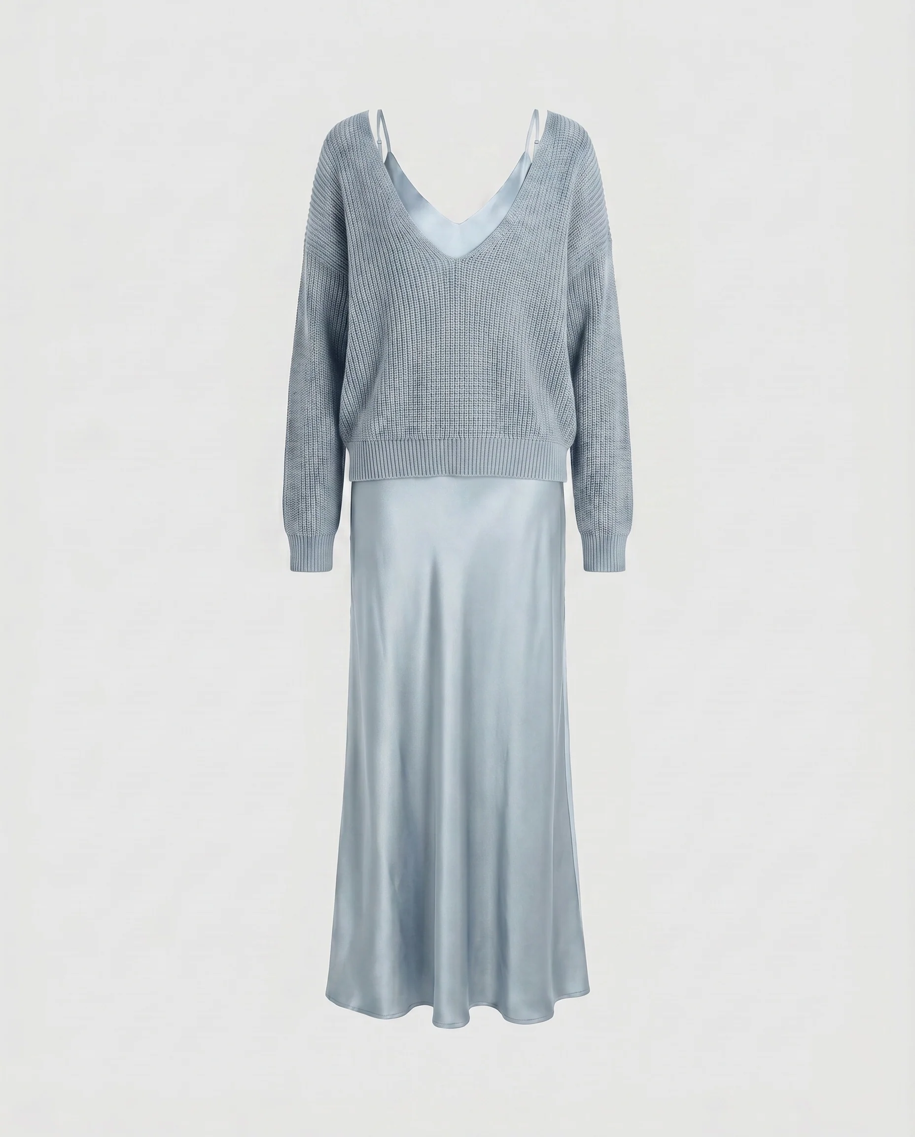 Damen Elegantes Maxikleid aus fließendem Satin mit tiefem V-Ausschnitt R&B - Image 9