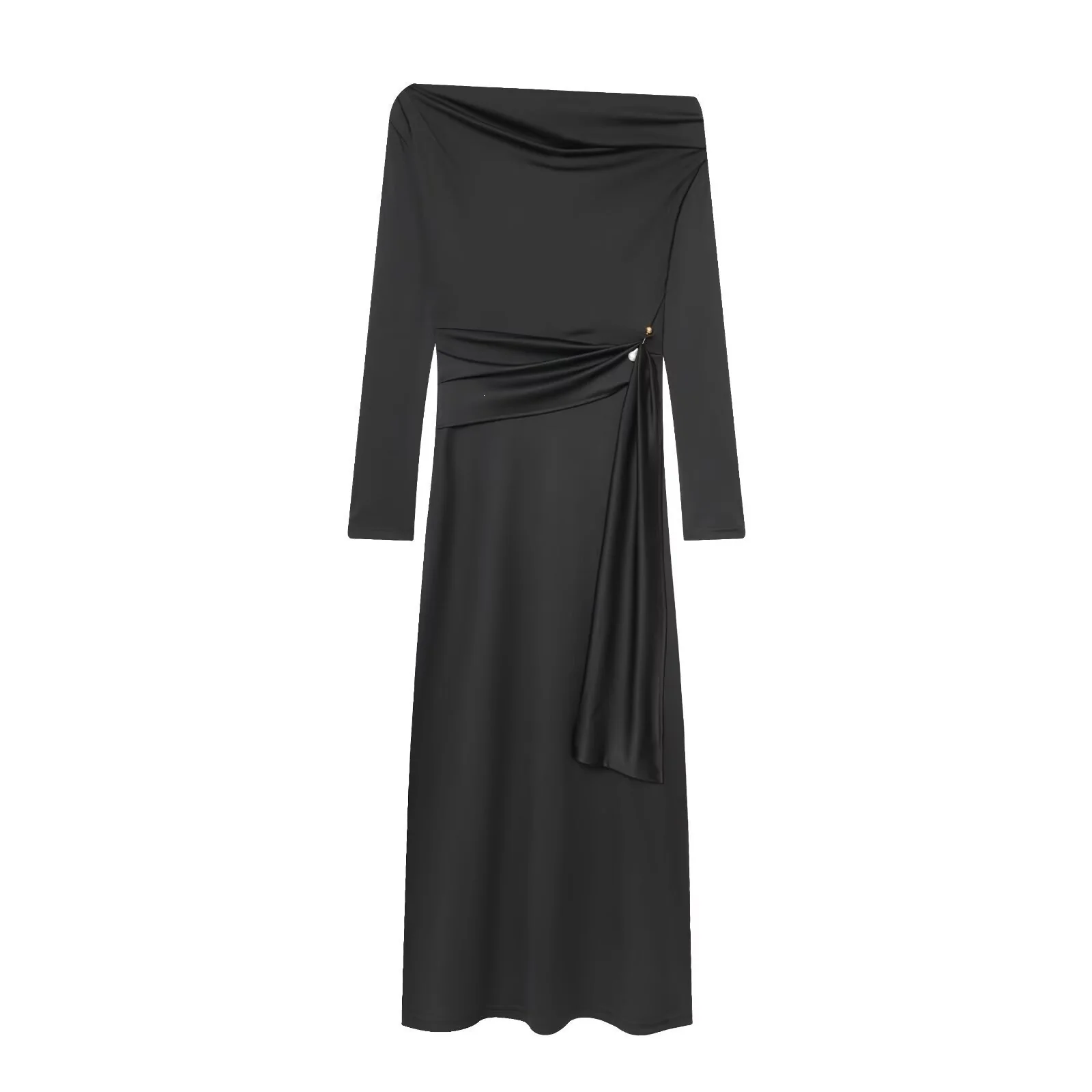 Damen elegantes Maxikleid mit asymmetrischem Ausschnitt und dekorativer Drapierung R&B - Image 2