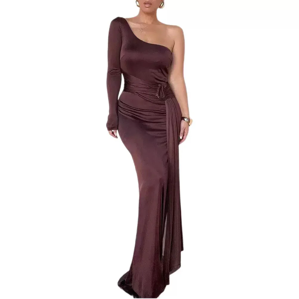 Damen Elegantes Maxikleid mit asymmetrischem Einschnitt und fließendem Stoff R&B - Image 5