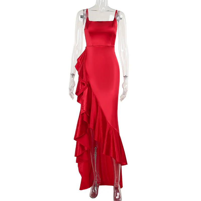 Damen elegantes Maxikleid mit asymmetrischem Rüschensaum und taillierter Silhouette R&B - Image 7