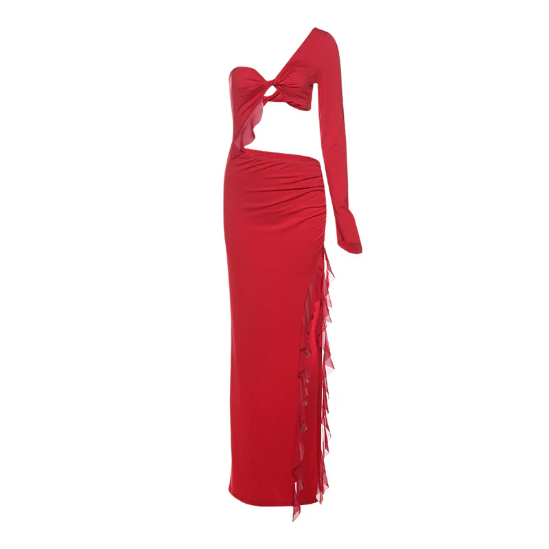 Damen Elegantes Maxikleid mit asymmetrischem Schnitt und Rüschendetails R&B - Image 5