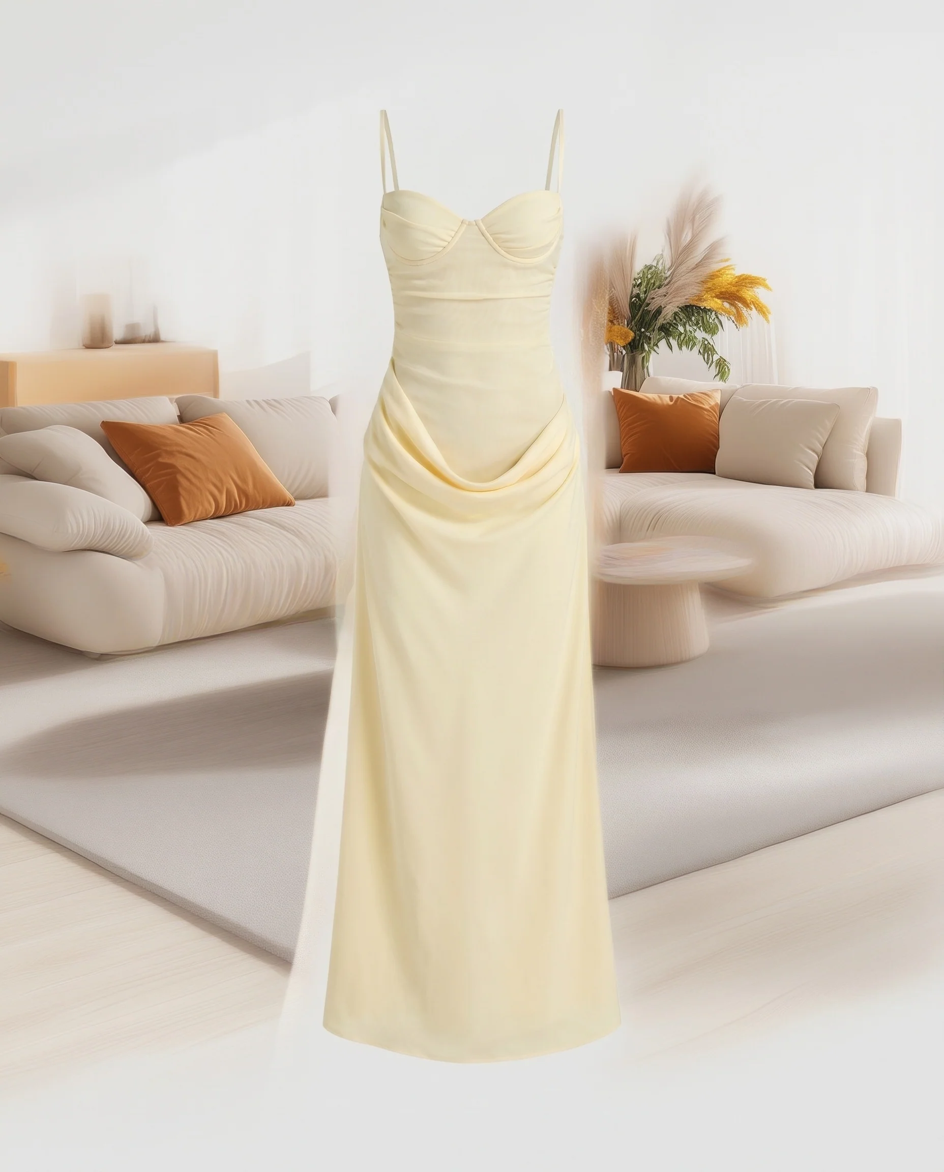 Damen Elegantes Maxikleid mit drapiertem Oberteil und zarten Spaghettiträgern R&B - Image 5
