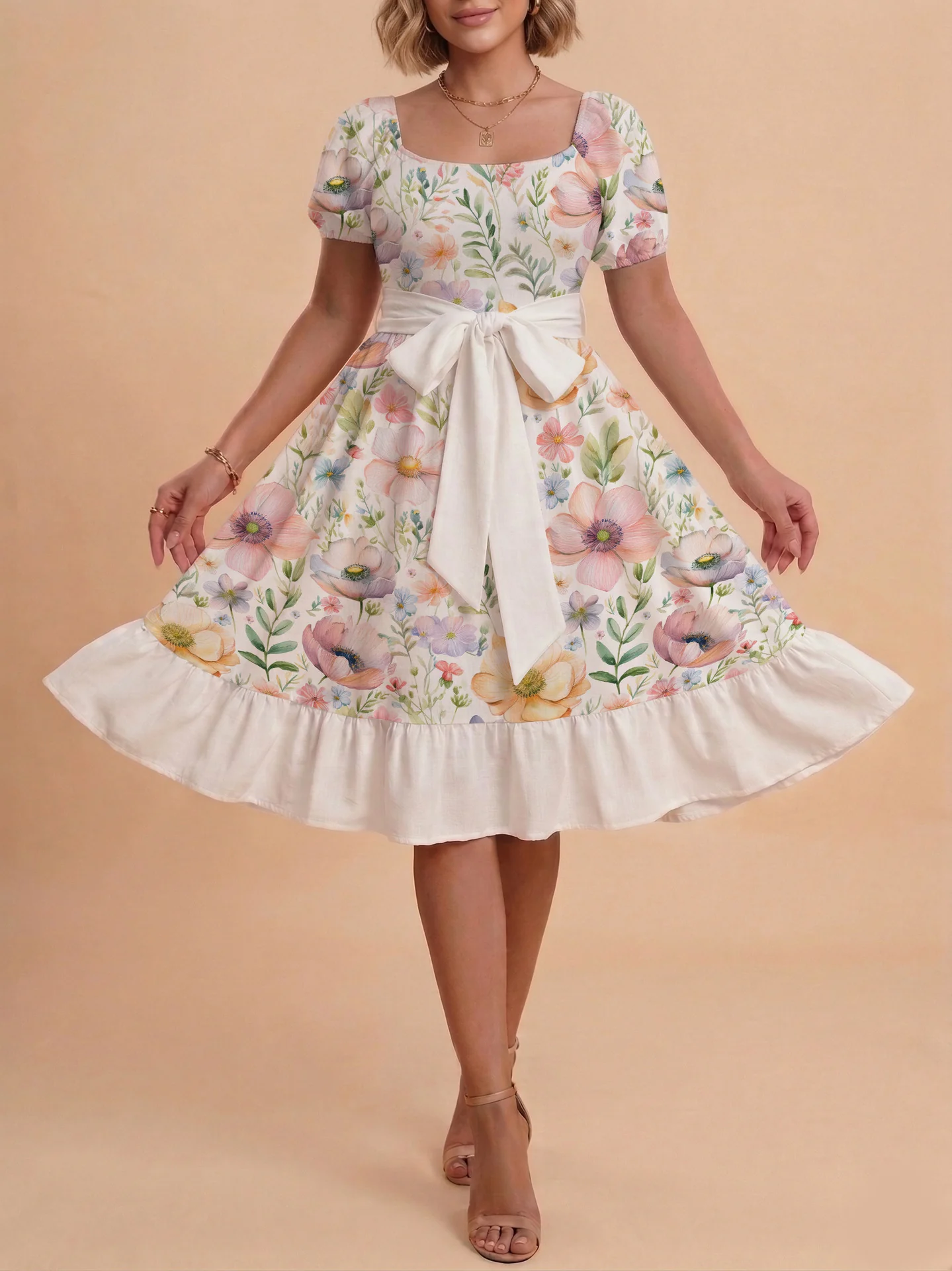 Damen elegantes Maxikleid mit floralem Design und Taillengürtel R&B - Image 25
