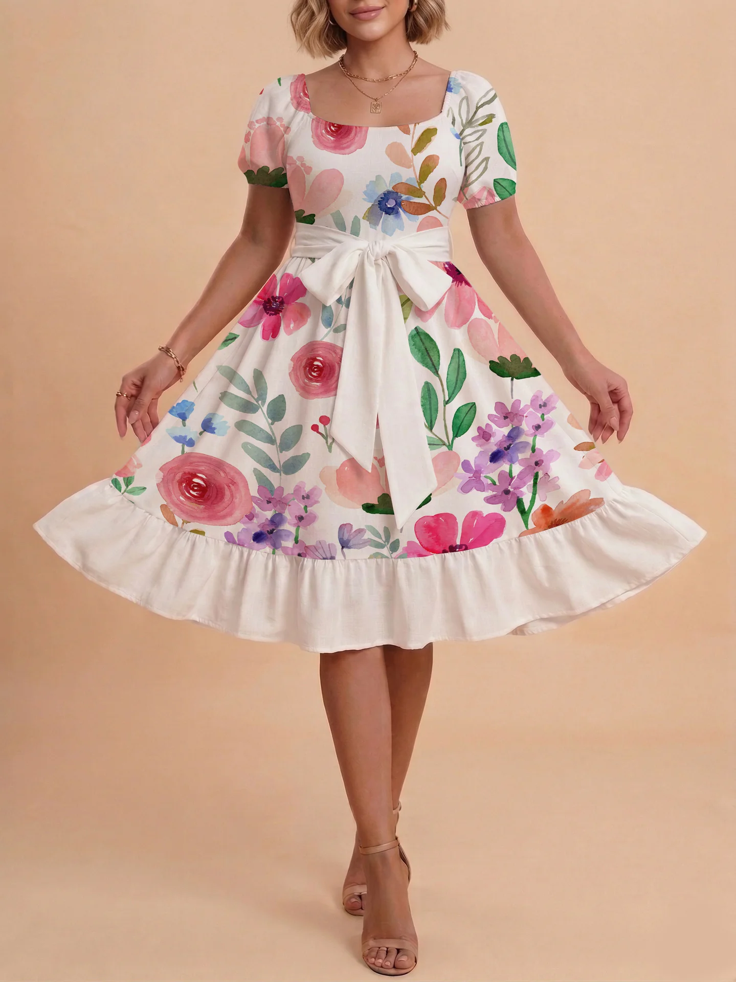Damen elegantes Maxikleid mit floralem Design und Taillengürtel R&B - Image 32