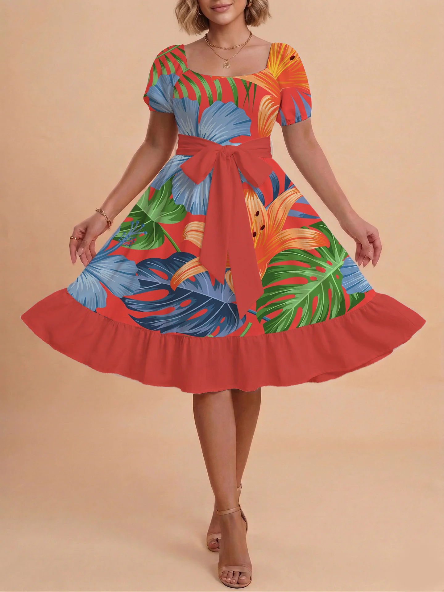 Damen elegantes Maxikleid mit floralem Design und Taillengürtel R&B - Image 35