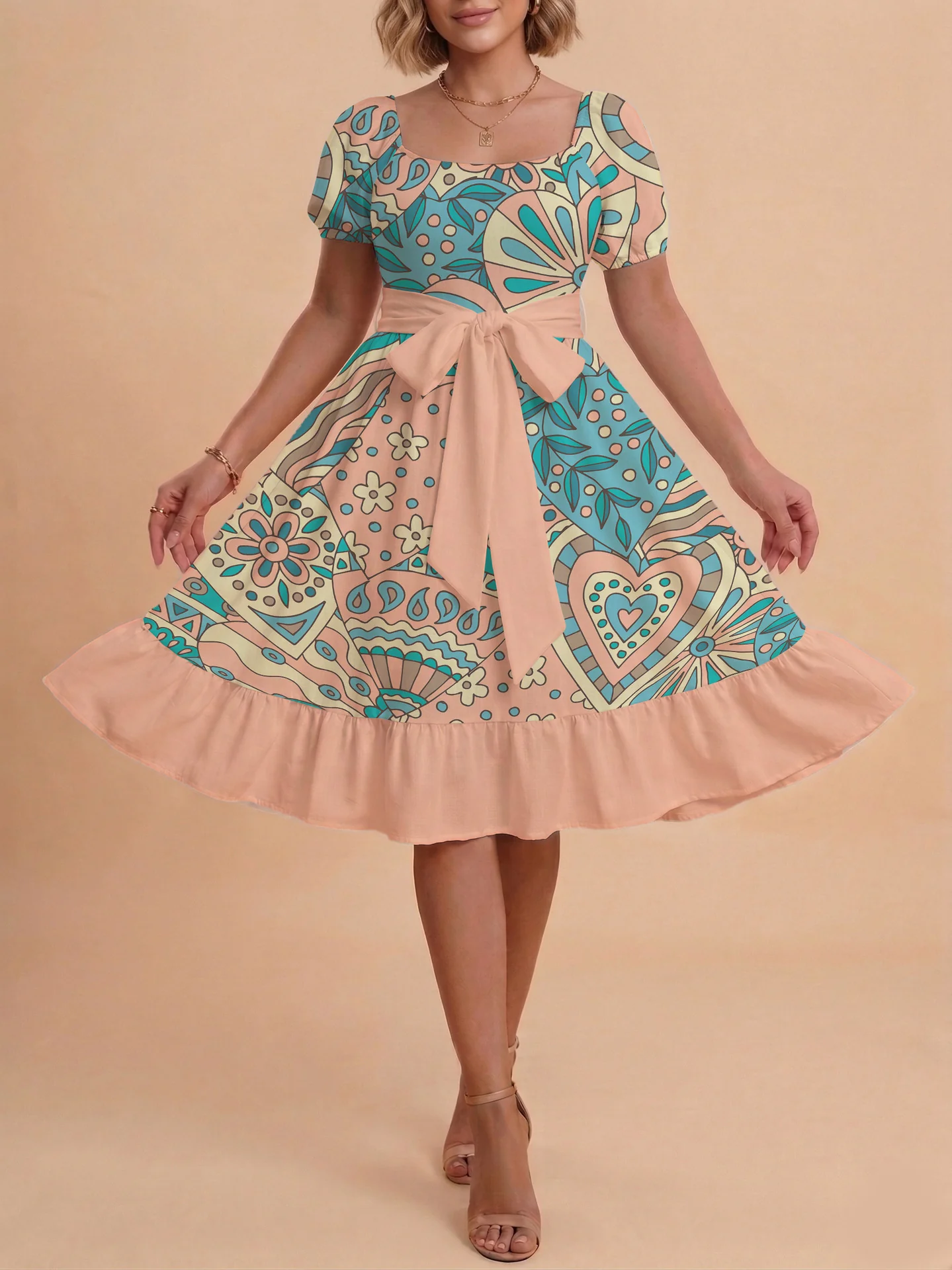 Damen elegantes Maxikleid mit floralem Design und Taillengürtel R&B - Image 37