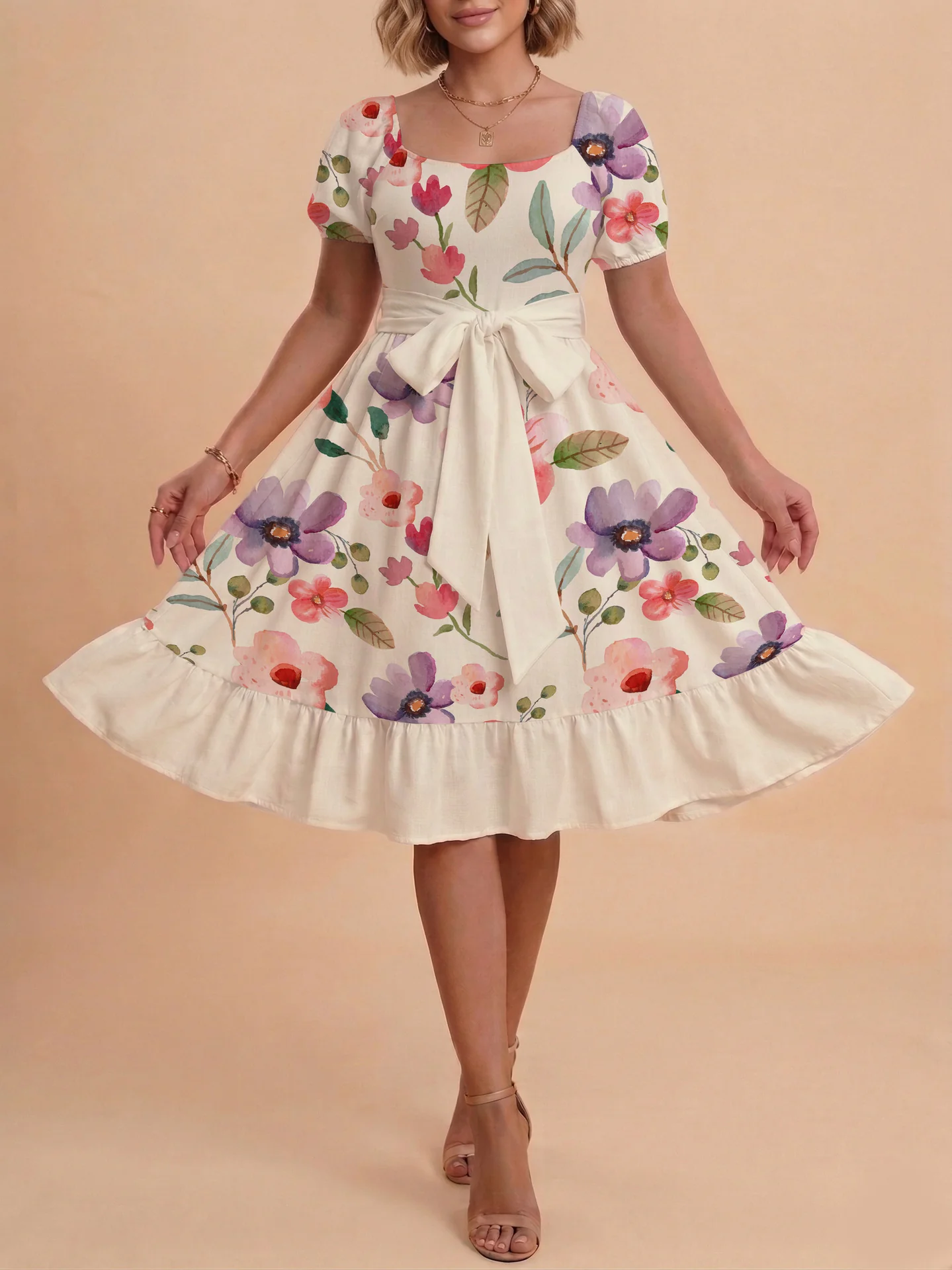 Damen elegantes Maxikleid mit floralem Design und Taillengürtel R&B - Image 41