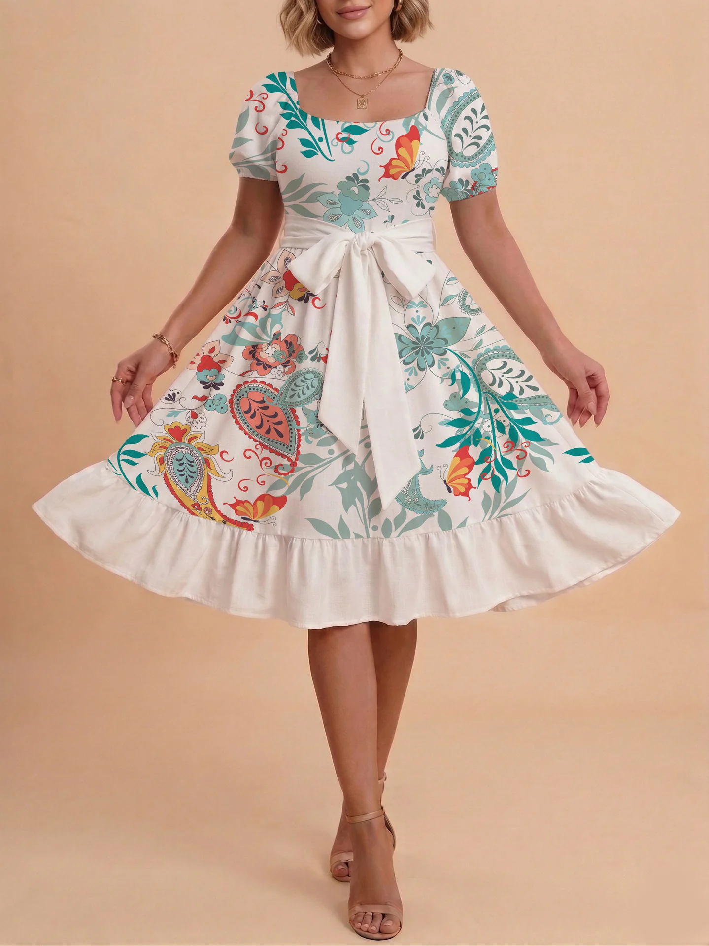 Damen elegantes Maxikleid mit floralem Design und Taillengürtel R&B - Image 44