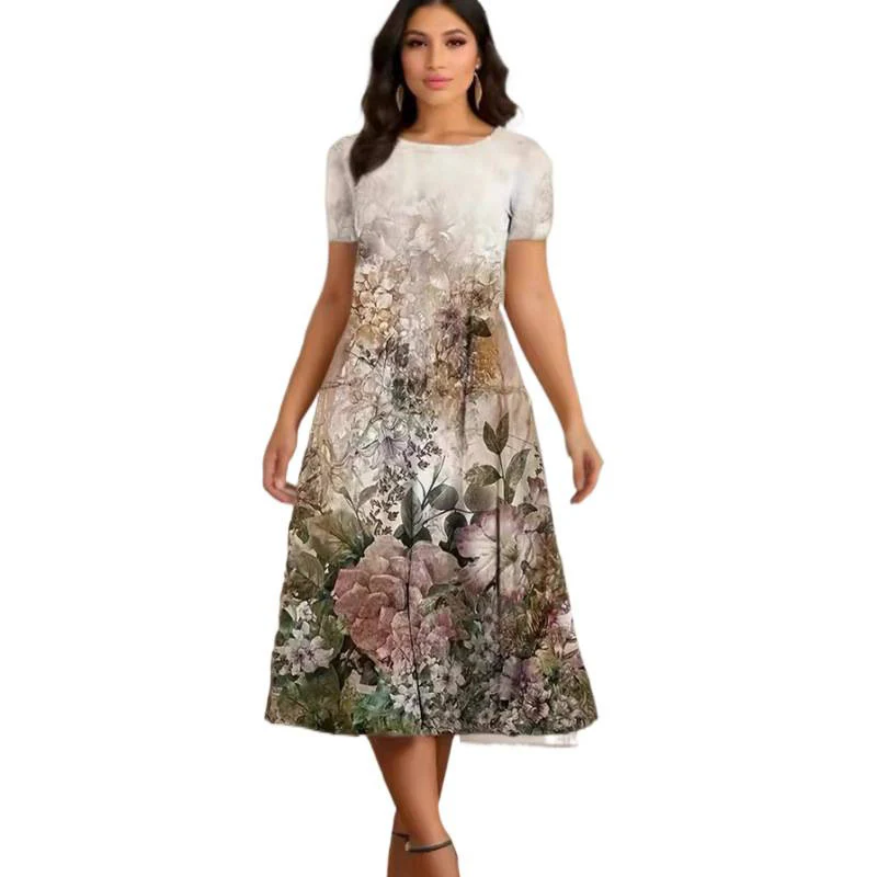 Damen Elegantes Maxikleid mit floralem Design und zartem Rundhalsausschnitt R&B - Image 4