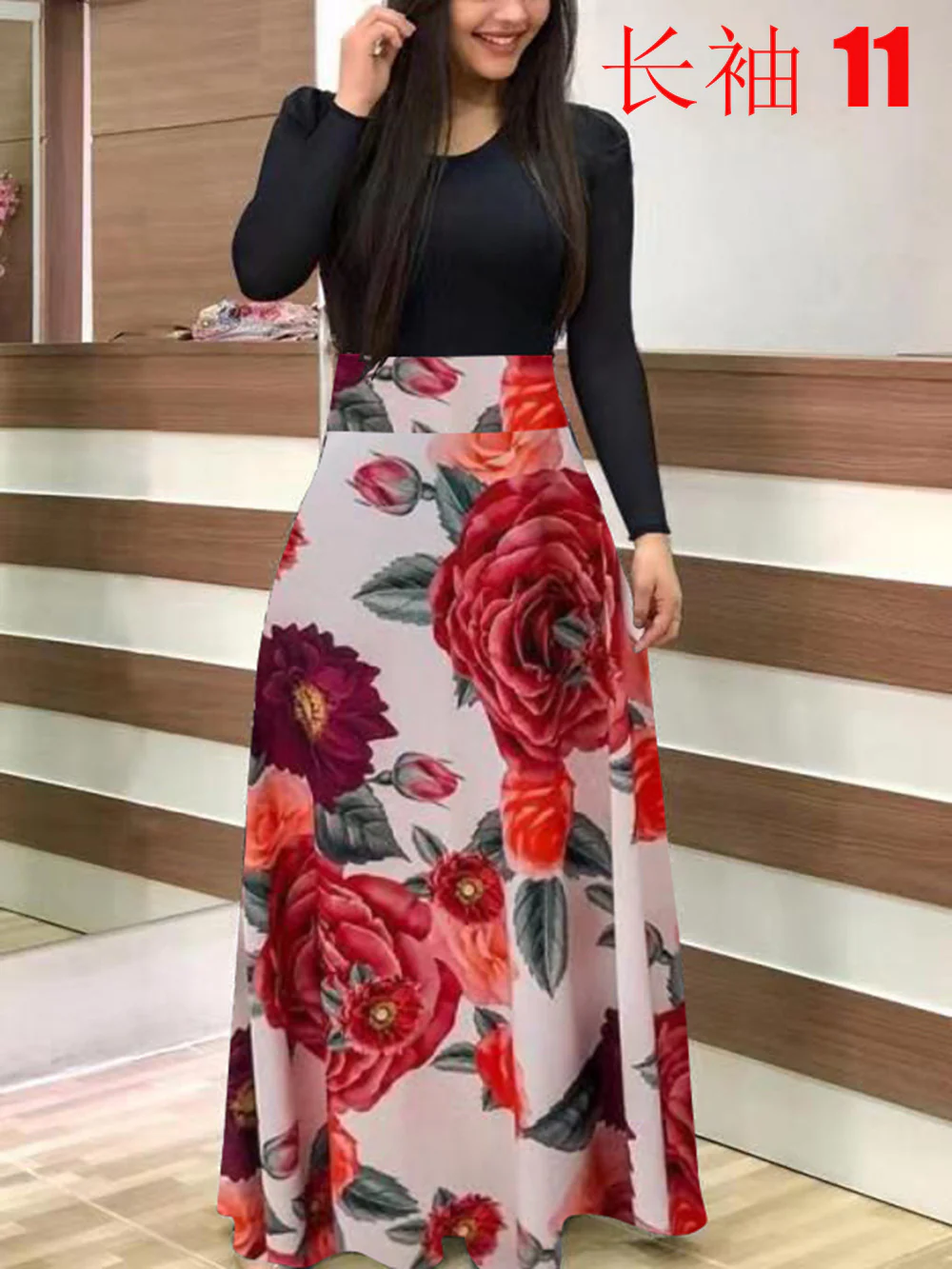 Damen Elegantes Maxikleid mit grafischem Druck und flexiblem Bund R&B - Image 24