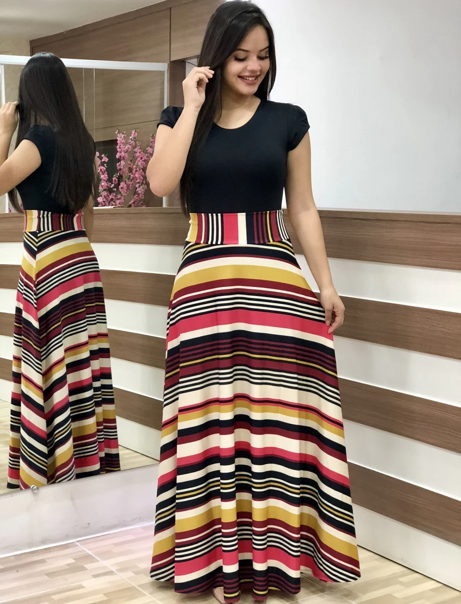 Damen Elegantes Maxikleid mit grafischem Druck und flexiblem Bund R&B - Image 27