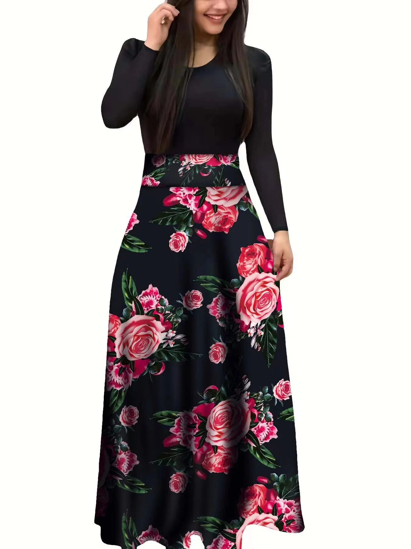 Damen Elegantes Maxikleid mit grafischem Druck und flexiblem Bund R&B - Image 8