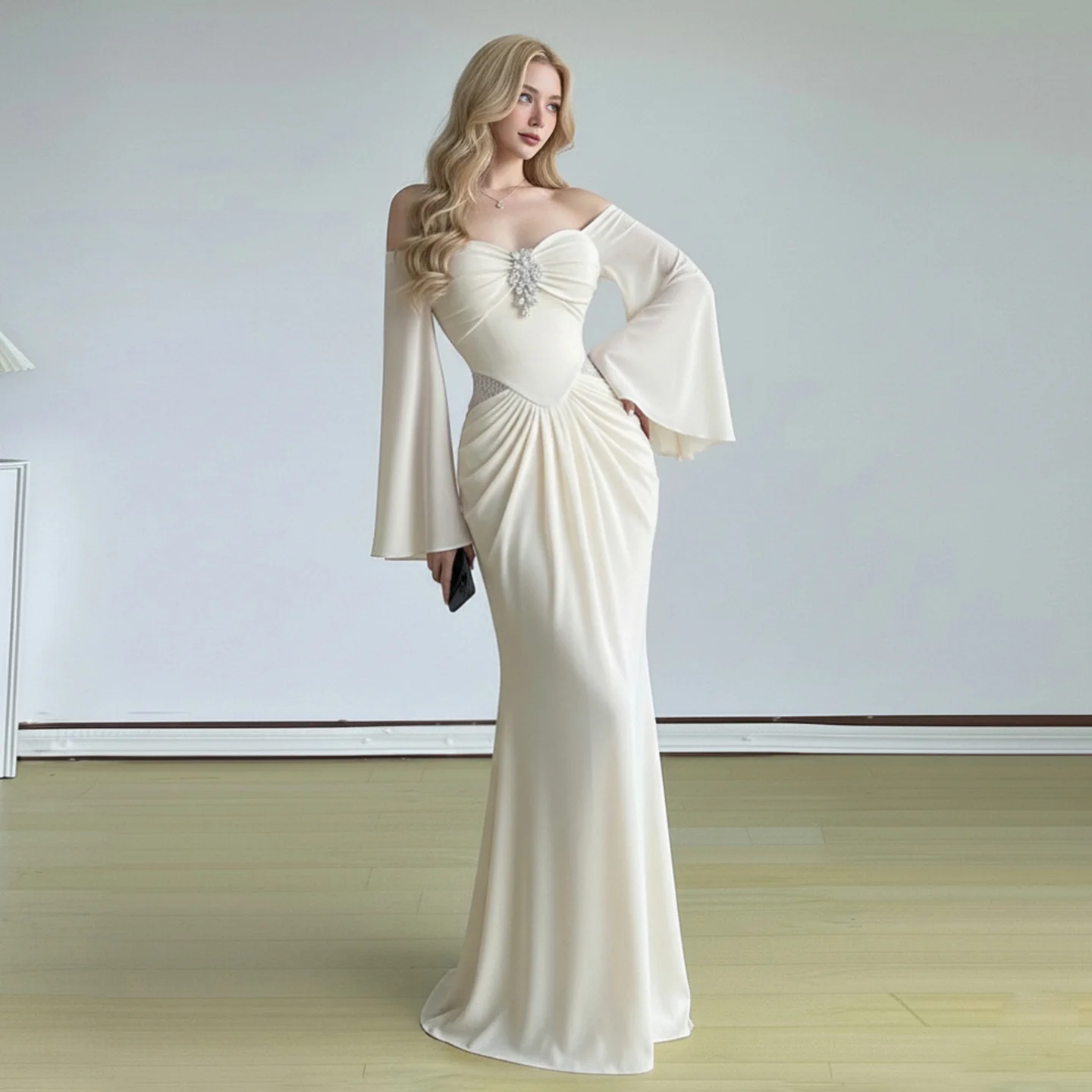 Damen elegantes Maxikleid mit großzügigen Trompetenärmeln und raffiniertem Cut-Out R&B - Image 3