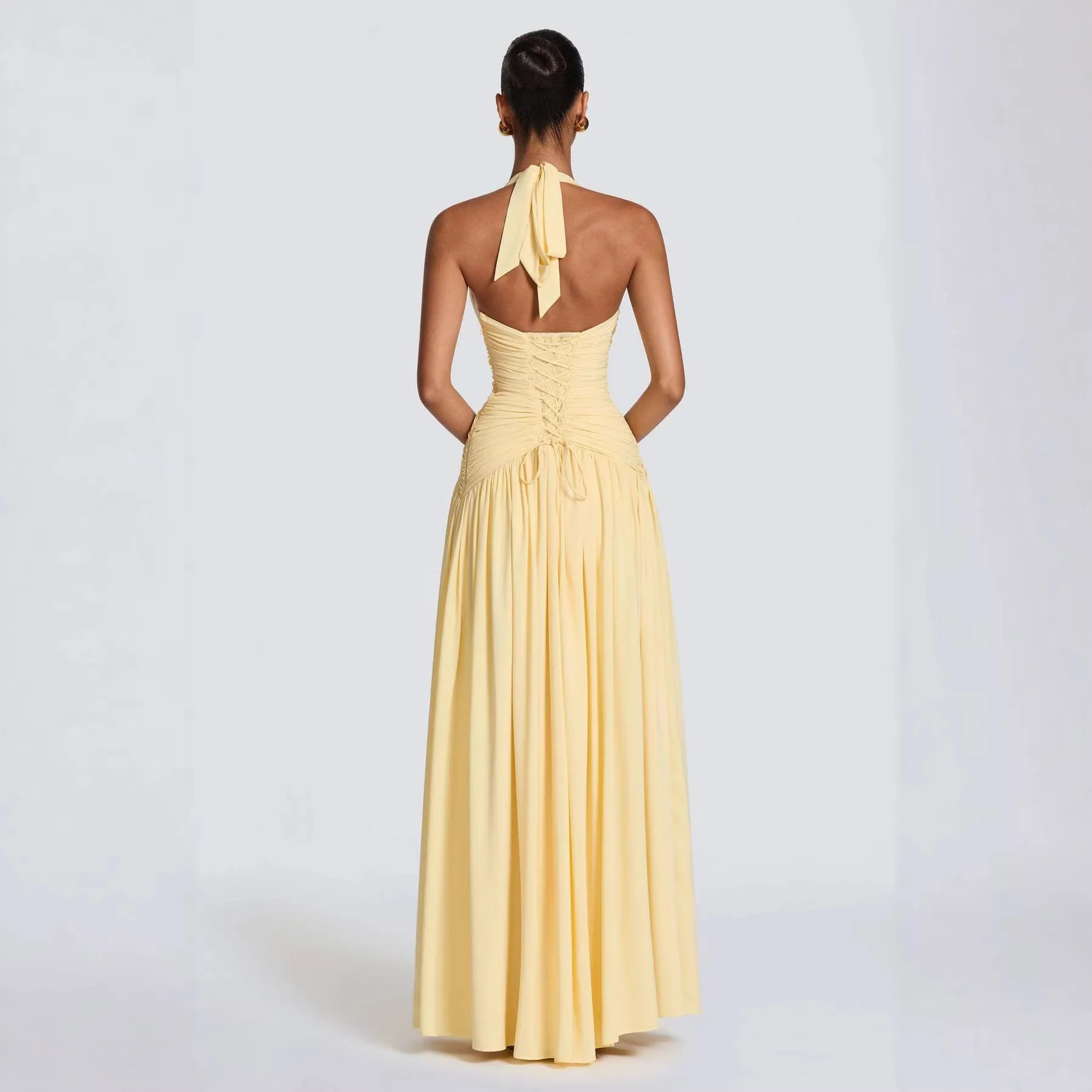 Damen Elegantes Maxikleid mit halterlosem Ausschnitt und raffiniertem Faltenwurf R&B - Image 3