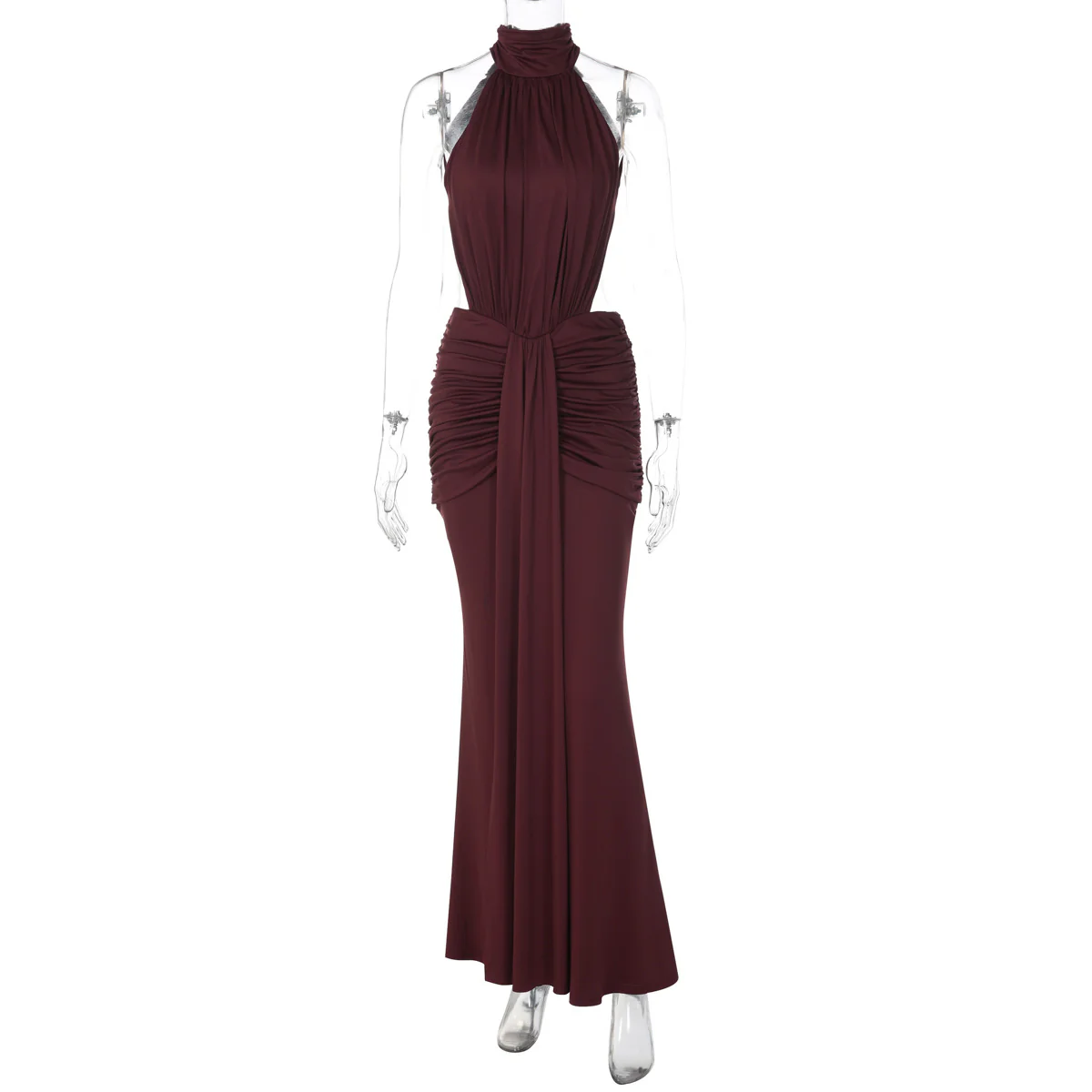 Damen Elegantes Maxikleid mit hochgeschlossenem Kragen und raffiniertem Drapé R&B - Image 6