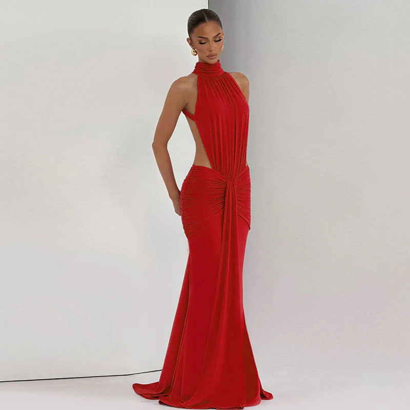 Damen Elegantes Maxikleid mit hochgeschlossenem Kragen und raffiniertem Drapé R&B - Image 7