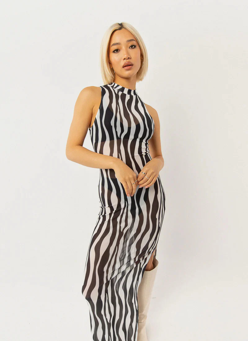 Damen elegantes Maxikleid mit hohem Kragen und fließendem Schnitt R&B - Image 4