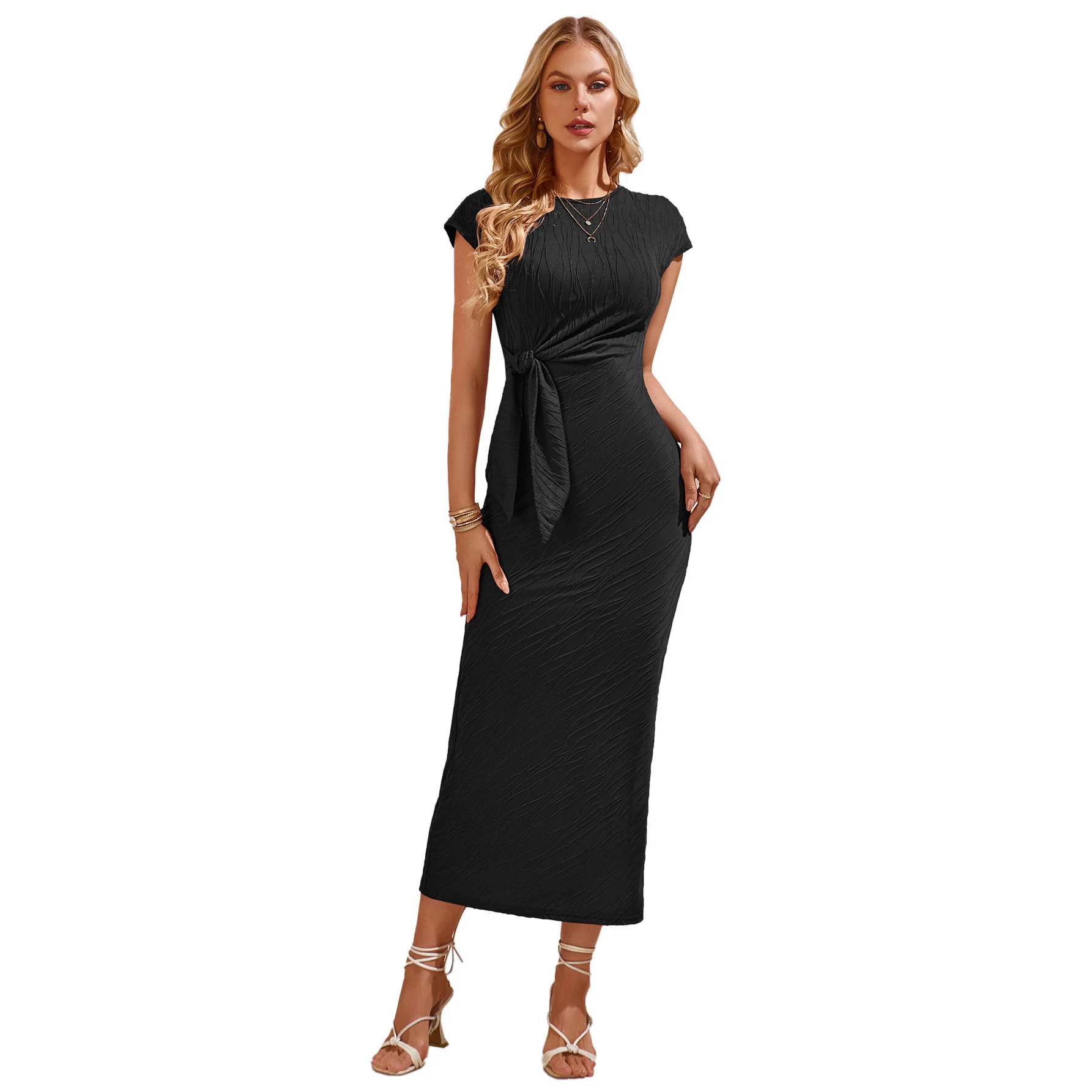 Damen elegantes Maxikleid mit innovativer Raffung und Taillengürtel R&B - Image 8