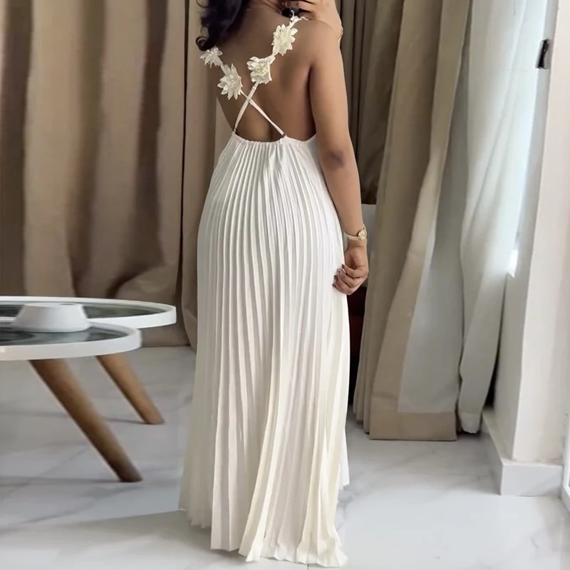 Damen Elegantes Maxikleid mit lässigem Faltenwurf und dekorativen Schulterblüten R&B - Image 3