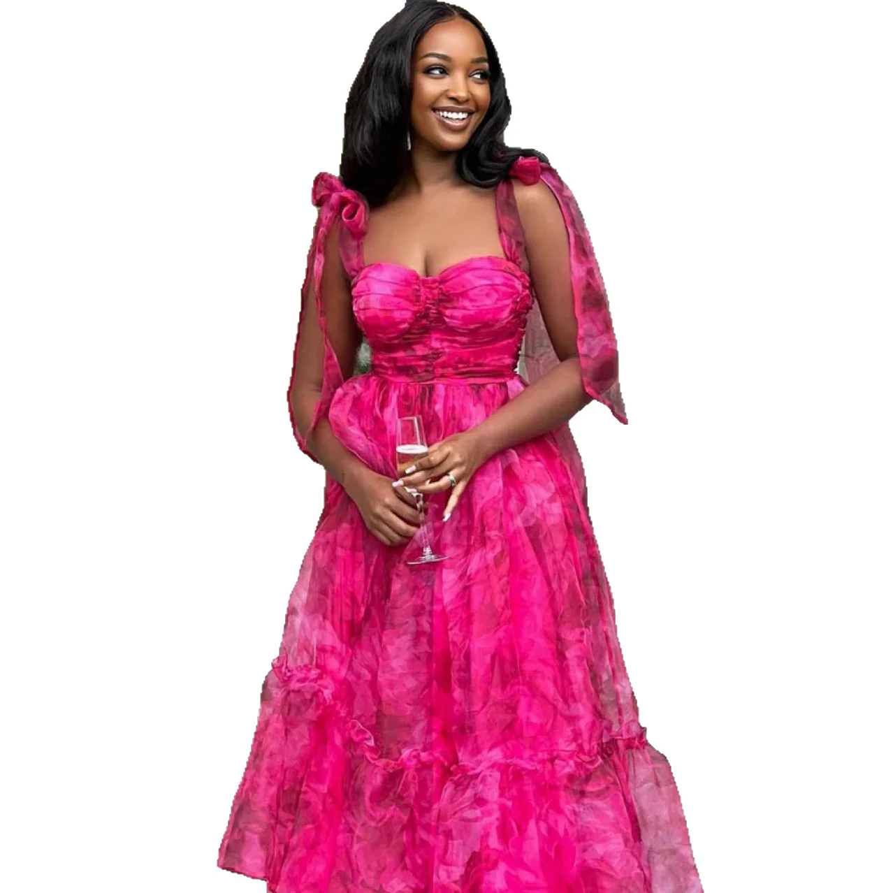 Damen Elegantes Maxikleid mit luftigen Ärmeln und raffiniertem Rüschendesign R&B - Image 5
