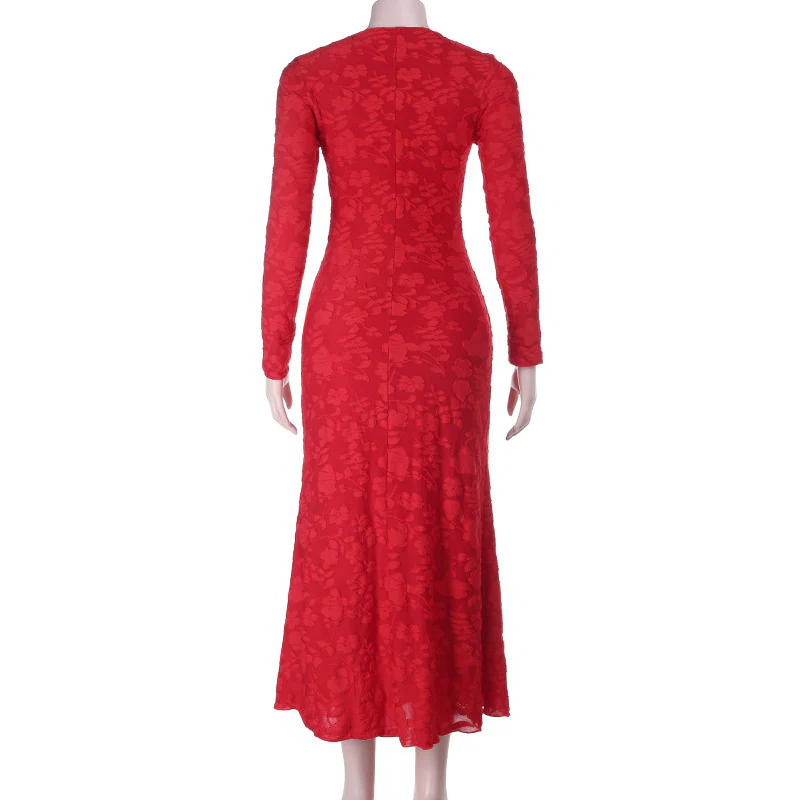 Damen elegantes Maxikleid mit modischem Blumenmuster und raffinierten Langarmdetails R&B - Image 4