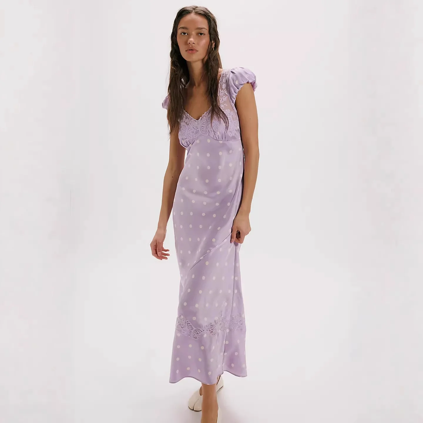 Damen Elegantes Maxikleid mit Polka-Dots und romantischem Rückenausschnitt R&B - Image 4